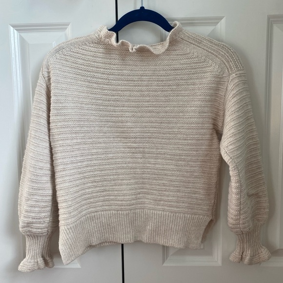 Madewell Women’s Sweater with Pinch Ruffle Sleeves, Size: XS, Off White/ Cream - Picture 2 of 3